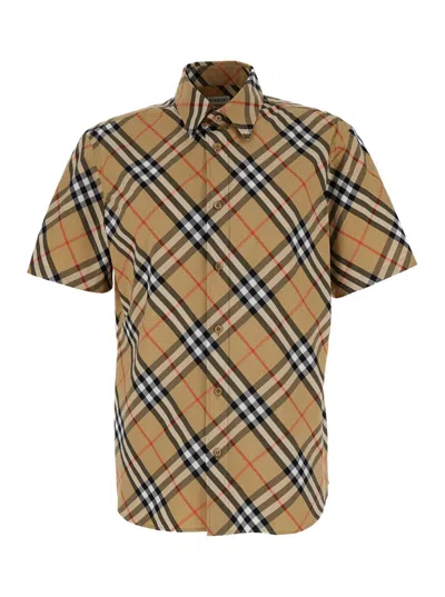 BURBERRY BEIGE SHIRT WITH CHECK MOTIF IN COTTON MAN