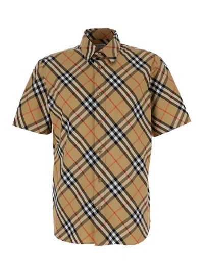 BURBERRY BURBERRY BEIGE SHIRT WITH CHECK MOTIF IN COTTON MAN