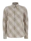 Burberry Women Beige Shirt With Pointed Collar And All-over Check Motif In Cotton Woman In Neutral