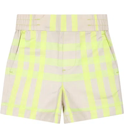 Burberry Beige Shorts For Baby Boy With Checks In White