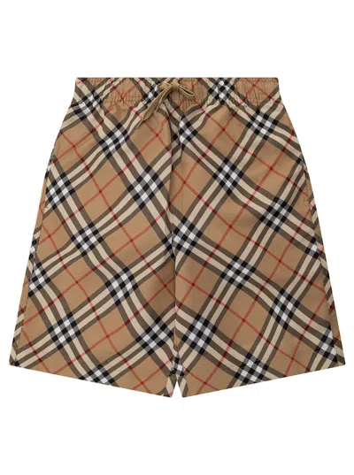 Burberry Kids' Beige Shorts With Check Motif In Fabric Boy