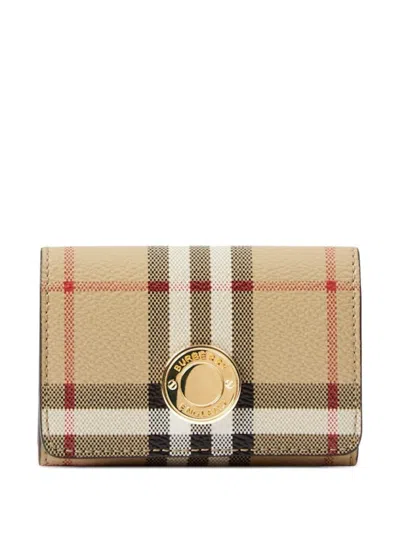 Burberry Logo-plaque Wallet In Beige