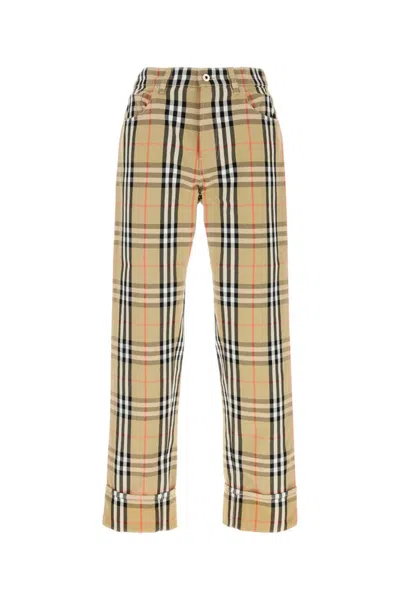 Burberry Beige Signature Pants In Multi
