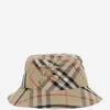 BURBERRY BEIGE LOGO EMBROIDERY CHECK BUCKET HAT