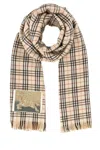 Burberry Wool Blend Scarf With Embroidered Checkered Pattern