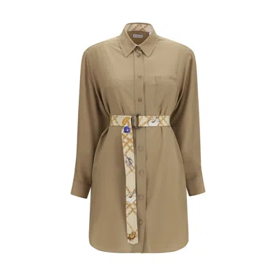 Burberry Beige Silk Casual Dress In Brown