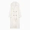 BURBERRY LIGHT BEIGE SILK DOUBLE-BREASTED LONG TRENCH JACKET FOR WOMEN