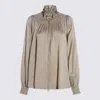 Burberry High Neck Long Sleeve Top With Ruffle In Gray