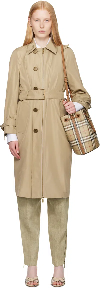 Burberry Beige Single Breasted Silk Trench Coat