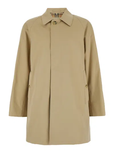 Burberry Beige Single-breasted Trench Coat With Concealed Closure In Gabardine Man In Multicolor