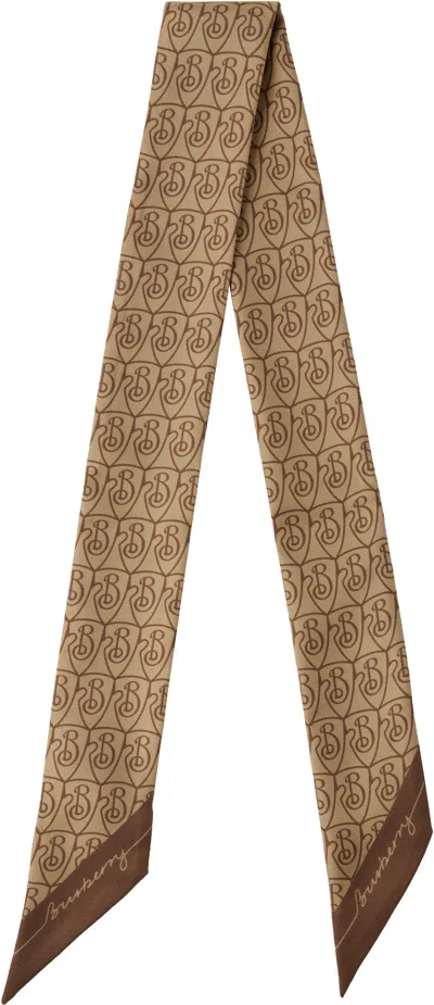 Burberry Beige Skinny B Shield Silk Scarf