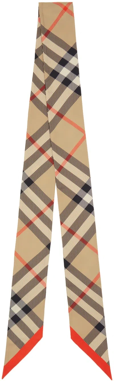 Burberry Beige Skinny Check Silk Scarf In Sand