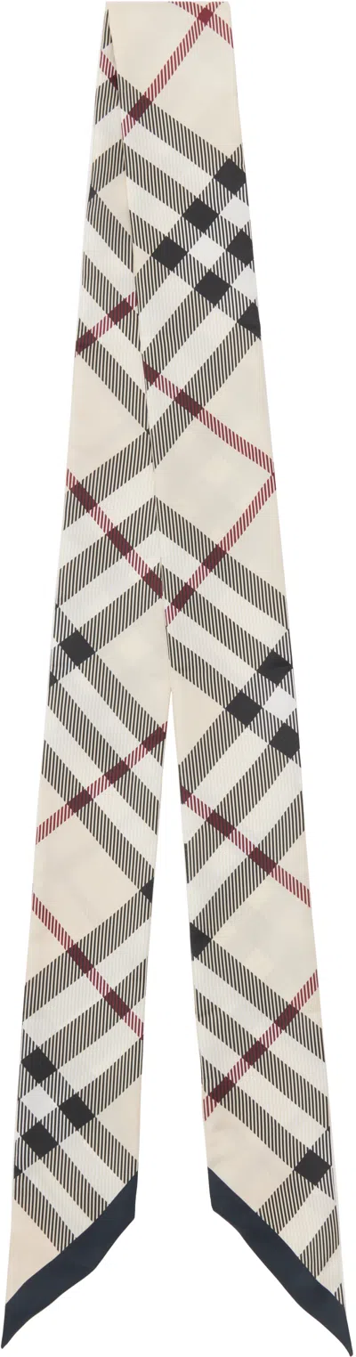 Burberry Beige Skinny Check Silk Scarf In Neutral