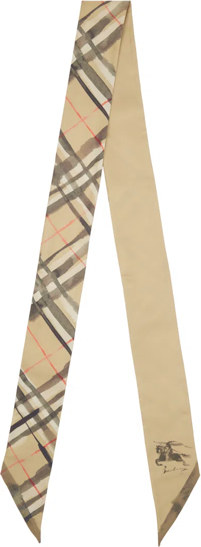 Burberry Beige Skinny Watercolour Check Silk Scarf In Brown
