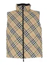 Burberry Beige Sleeveless Vest With All-over Check Motif In Tech Fabric Man In Multicolor