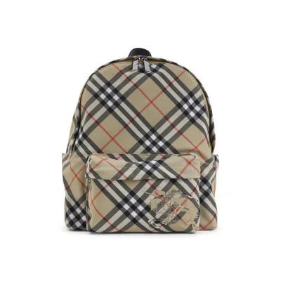 BURBERRY MEN BEIGE SMALL CHECK BACKPACK, ONESIZE LUXURY BACKPACKS FOR MEN DARVEYS