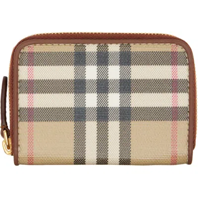 Burberry Beige Small Check Zip Wallet In A9534 Vntg Chk/briar