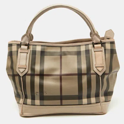 Pre-owned Burberry Beige Smoke Check Pvc And Leather Tote