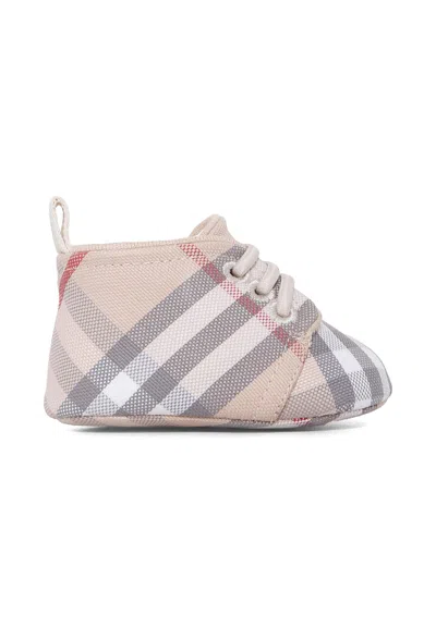 Burberry Beige Sneakers For Babykids With Vintage Check In Sand