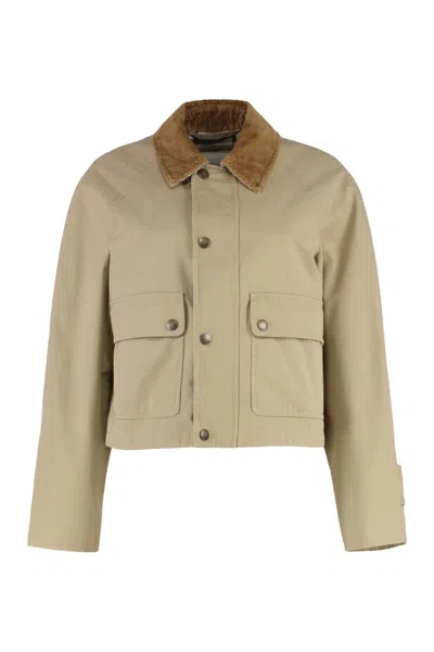 Burberry Beige Solid Shirt Collar Jacket In Brown