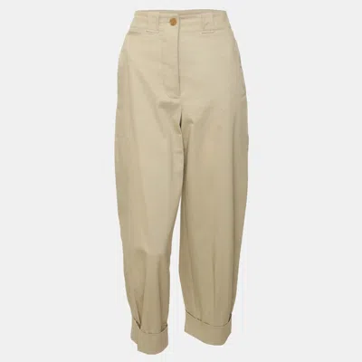 Pre-owned Burberry Beige Stretch Cotton Cropped Pants In Sand
