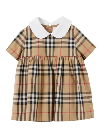 Burberry Babies' Beige Stretch-cotton Dress In Brown