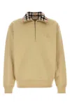 Burberry Beige Stripe Collar Half-zip Sweatshirt In Nude