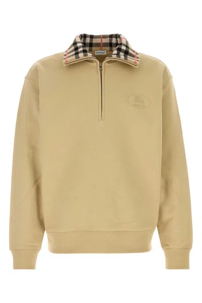 Burberry Beige Stripe Collar Half-zip Sweatshirt In Nude