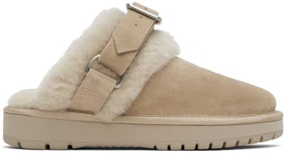 Burberry Beige Suede & Shearling Chubby Slippers In Hunter