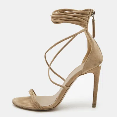 Pre-owned Burberry Beige Suede Strappy Open Toe Sandals Size 36