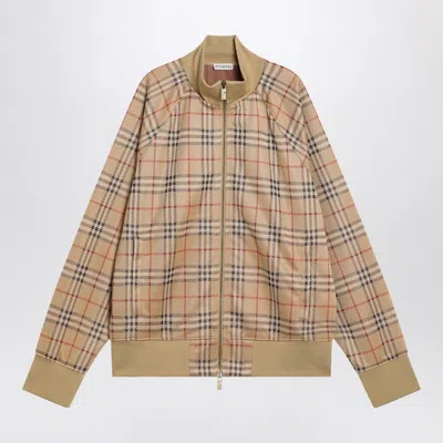 Burberry Beige Sweatshirt With Check Motif In Jacquard Men In Neutral