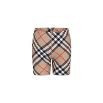 Burberry Kids' Beige Swim Shorts For Boy With Vinatge Check