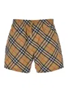 Burberry Beige Swim Trunks With Check Motif In Polyamide Man In Beige