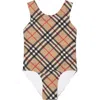 BURBERRY BEIGE SWIMSUIT FOR BABY GIRL WITH ICONIC CHECK