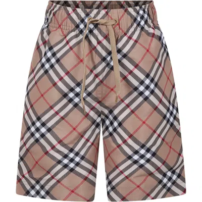 Burberry Kids' Beige Swimsuit For Boy With Vintage Check In Archive Beige Ip Chk