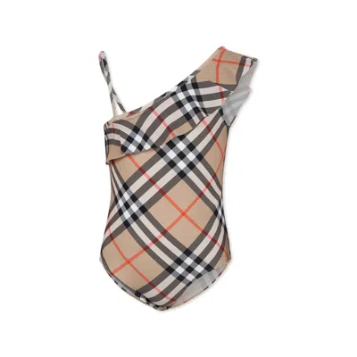 Burberry Kids' Beige Swimsuit For Girl With Iconic Vintage Check