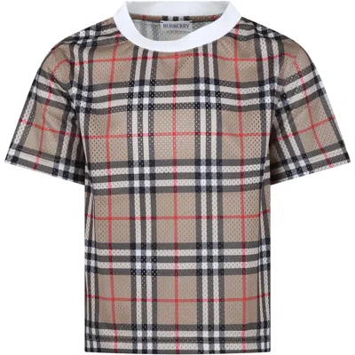 Burberry Kids' Beige T-shirt For Boy With Iconic Vintage Check