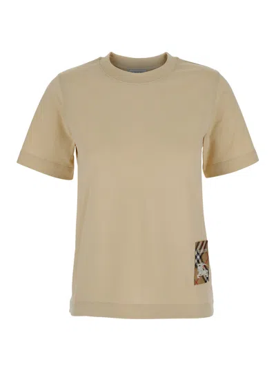 Burberry Beige T-shirt With Logo Application On The Front In Cotton Woman In Yellow