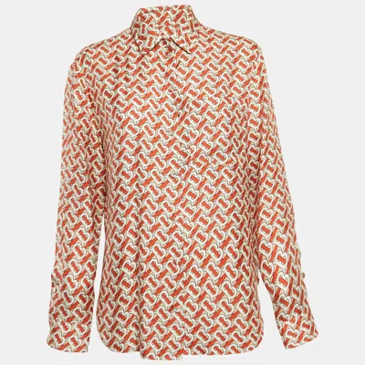 Pre-owned Burberry Beige Tb Monogram Printed Silk Shirt S In Sand