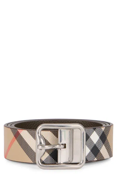 Burberry Beige Textured Reversible Belt In Brown