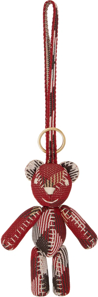 Burberry Fabric Teddy Bear Keyring Case In Red