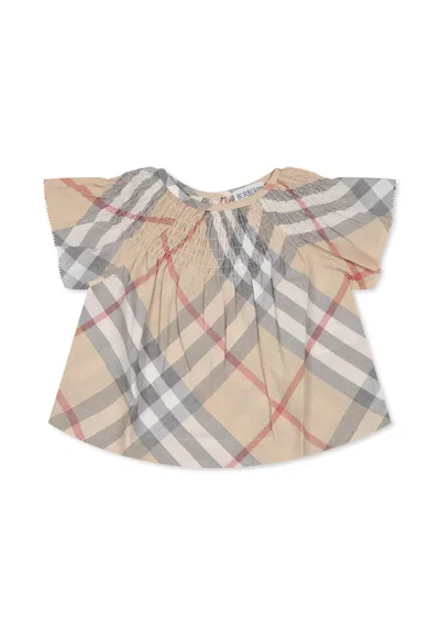 Burberry Kids' Beige Top For Baby Girl With Vintage Check