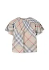 Burberry Beige Top For Girl With Vintage Check In Beige