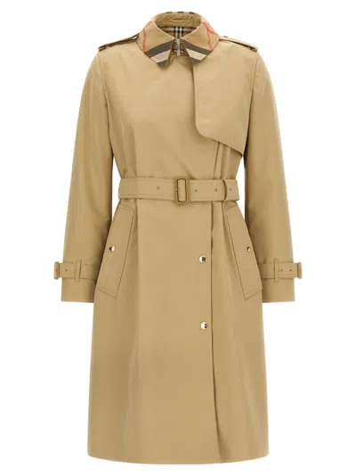 Burberry Sandridge Trench Coat Belted Waist Storm Flap In Brown