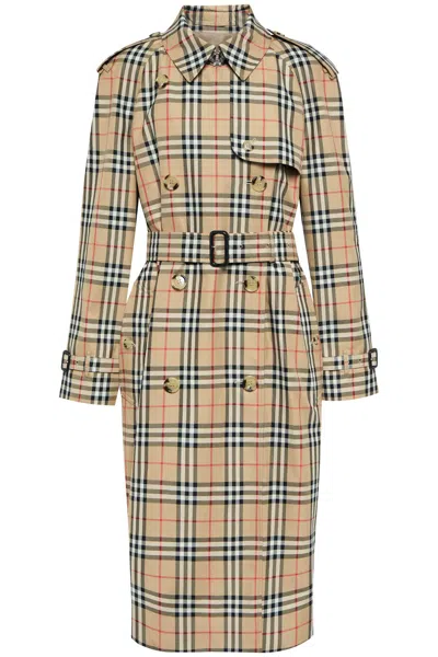 Burberry Beige Trench Jacket With Iconic Check Pattern
