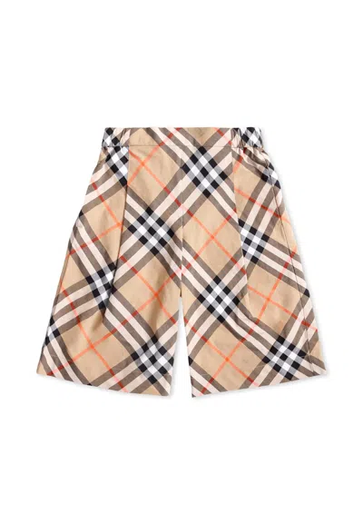 Burberry Beige Trousers For Baby Girl With Check Vintage In Neutral