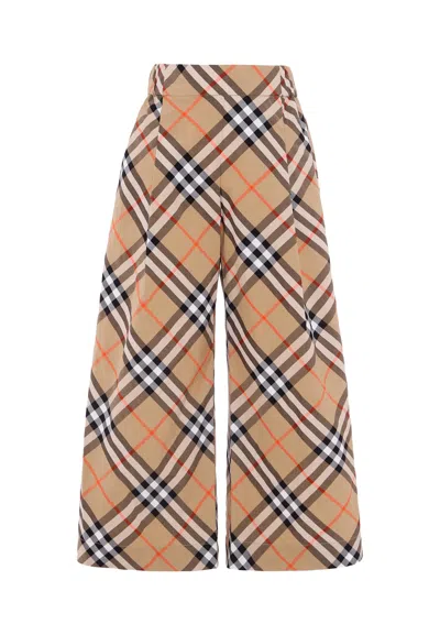 Burberry Kids' Beige Trousers For Girl With Check Vintage In Multi
