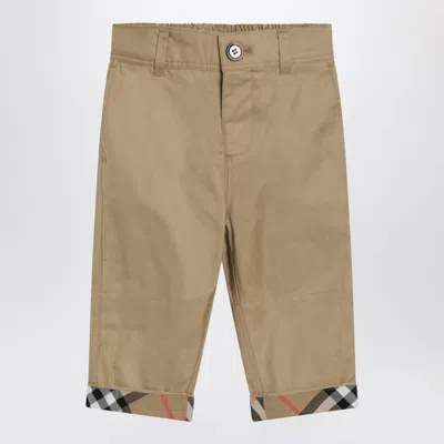 Burberry Kids' Beige Trousers With Check Turn-ups In Neutral