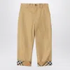 Burberry Childrens Check Turn-up Cotton Trousers In Nude