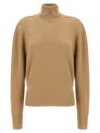 Burberry High-neck Wool Sweater With Logo Intarsia In Beige